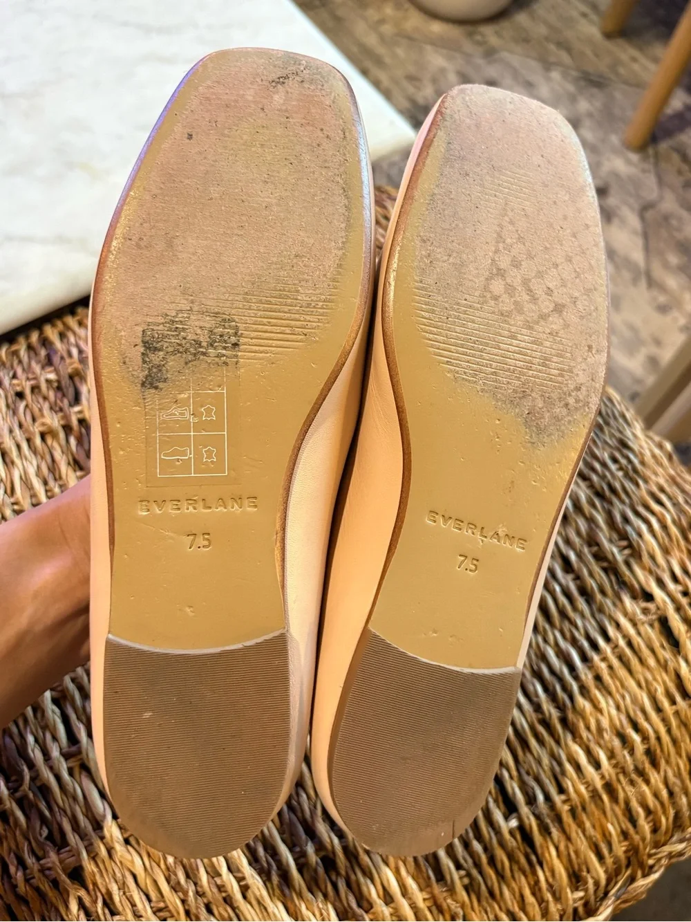Everlane Pale Pink The Day Ballet Flats  Nappa Leather Square Toe 7.5 Blush